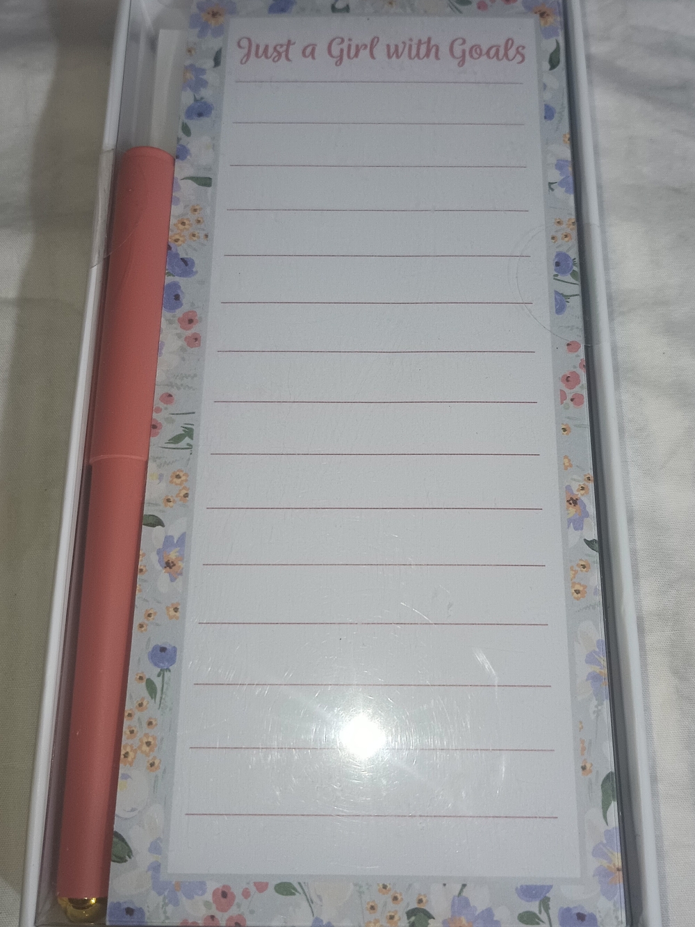 Just a Girl with Goals Floral Notepad with Coral Pen